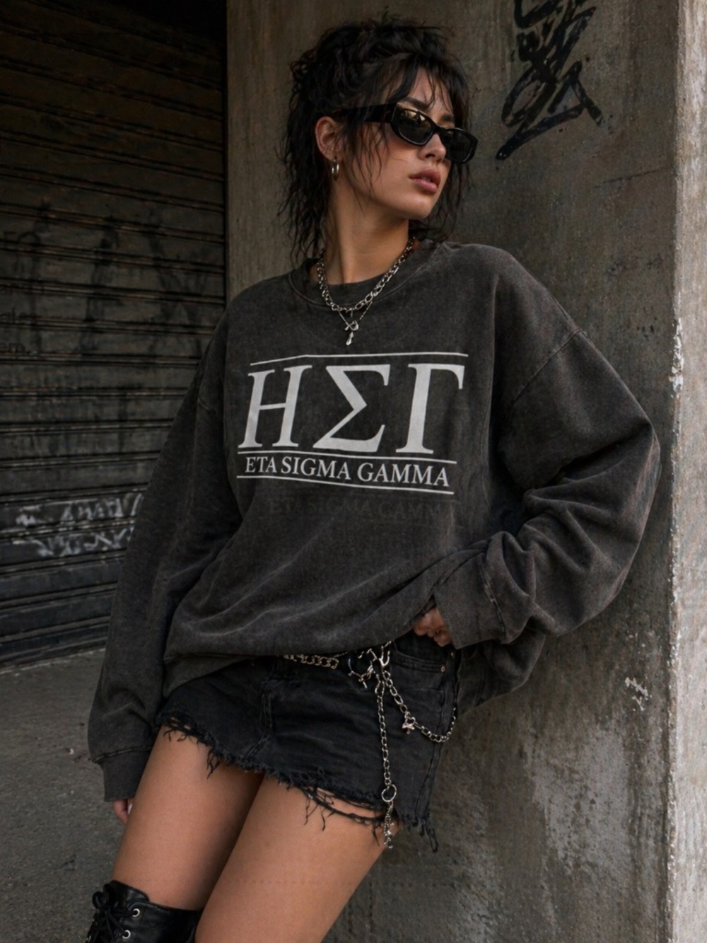 Champion Vintage 90s Gray Eta Sigma Gamma Thick Reverse Weave Sweatshirt Size S
